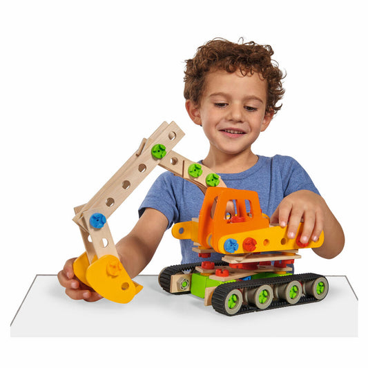 Eichhorn Constructor Raupenbagger Set, 170-tlg., Baukasten, Bauset, Bagger, Bausatz, Kinder Spielzeug, Holz, 100039096