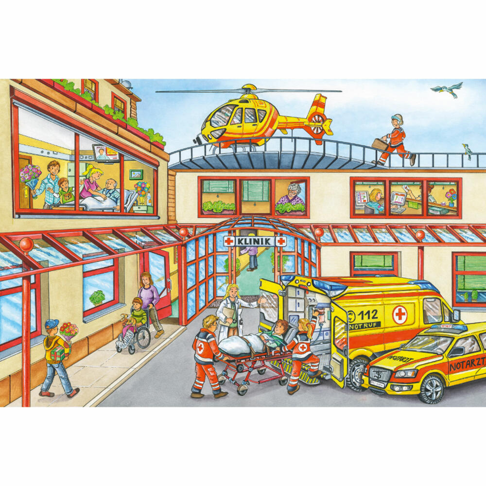 Schmidt Spiele Puzzle Hospital, Children's Puzzle, with Siku Rescue Helicopter, 100 Pieces, 56352