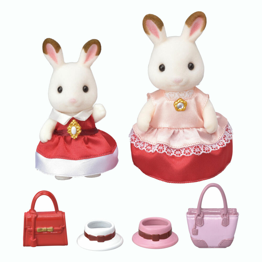 Sylvanian Families Town Series Chocolate Bunny Fashion Set, Mother Flora, Daughter Luna, Rabbit, Toy, 6001