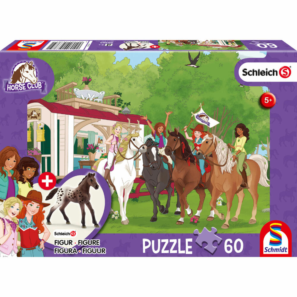 Schmidt Spiele Schleich club meeting in front of the caravan, with figure, children's puzzle, children's puzzles, 60 pieces, 56385