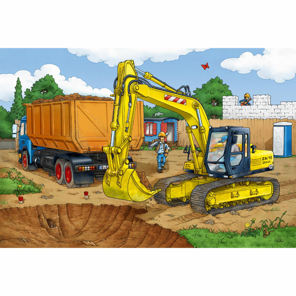 Schmidt Spiele Puzzle Bagger, Baustelle, Kinderpuzzle, Mit Siku Bagger Figur, 40 Teile, 56350