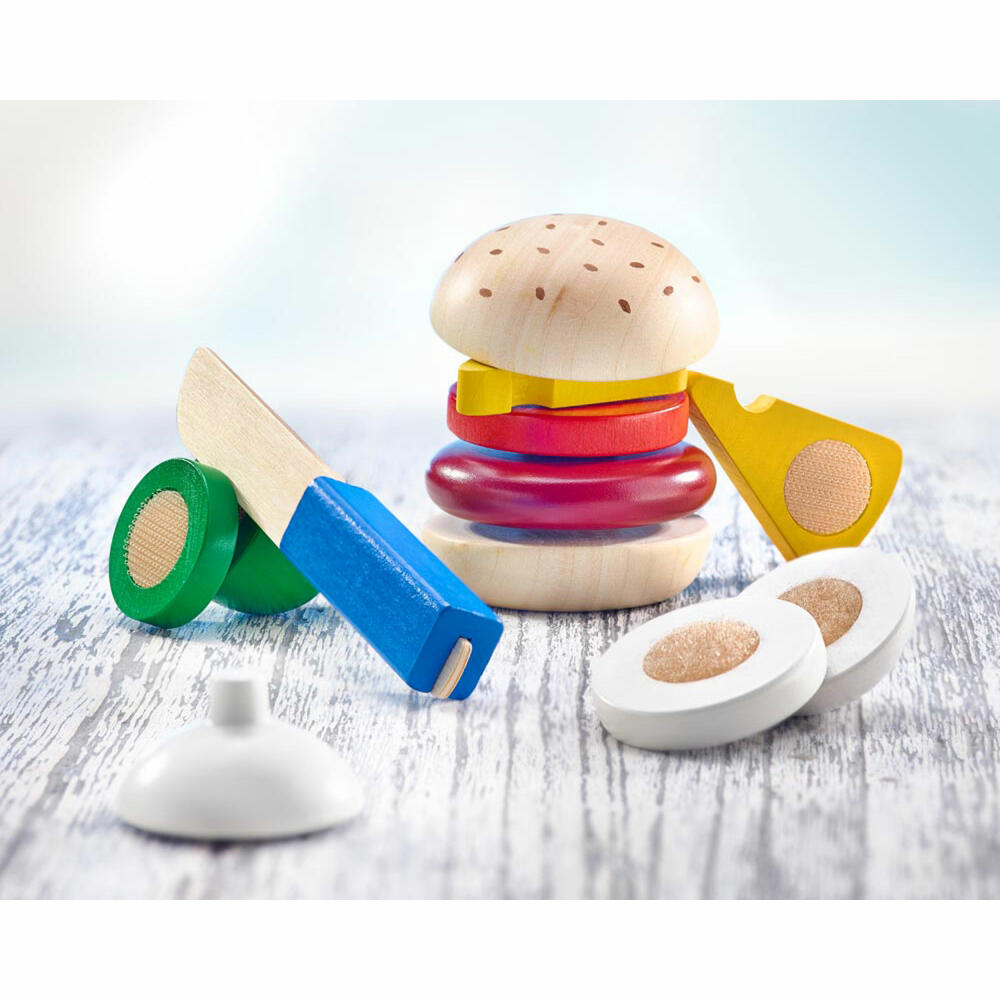Selecta Spielzeug Burger, 12-tlg., Motorik, Kleinkindspiel, Kleinkindspielzeug, Holz, 17.5 cm, 62068