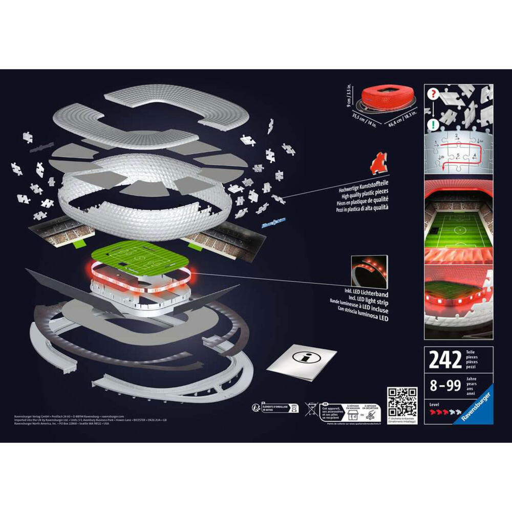 Ravensburger 3D Puzzle Allianz Arena at Night, three-dimensional puzzle, 216 pieces, 12530