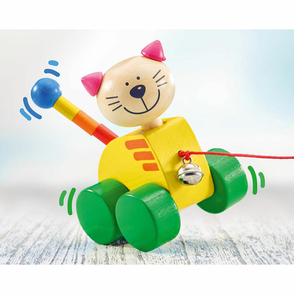 Selecta Toys Tinka Pull-Along Cat, Push Toy, Toddler Game, Toddler Toy, Wood, 12 cm, 62035