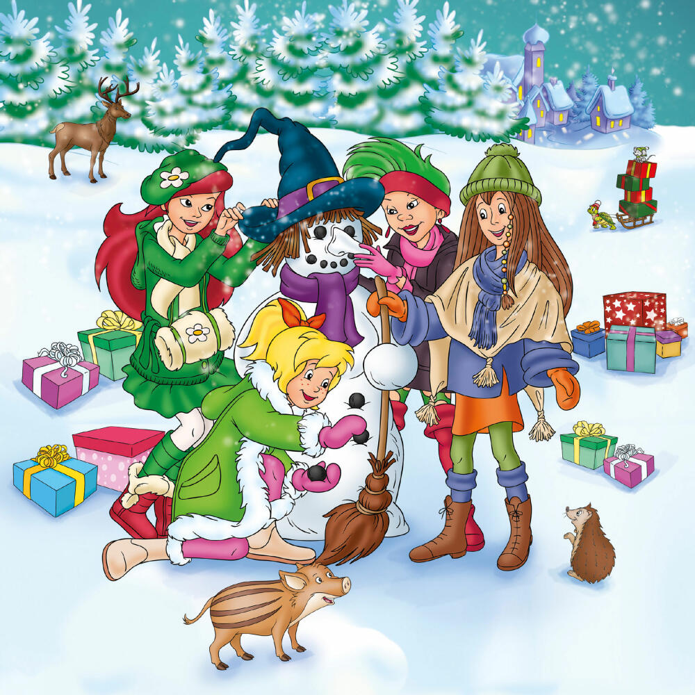 Schmidt Spiele Christmas Ball Bib Blocksberg Snowman, Puzzle in Ball Box, 64 Pieces, Christmas, 56334