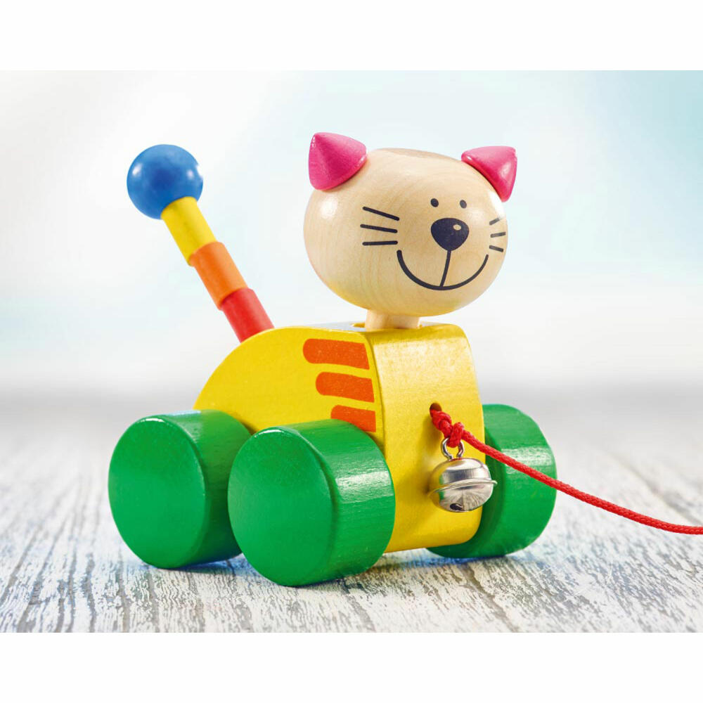 Selecta Toys Tinka Pull-Along Cat, Push Toy, Toddler Game, Toddler Toy, Wood, 12 cm, 62035