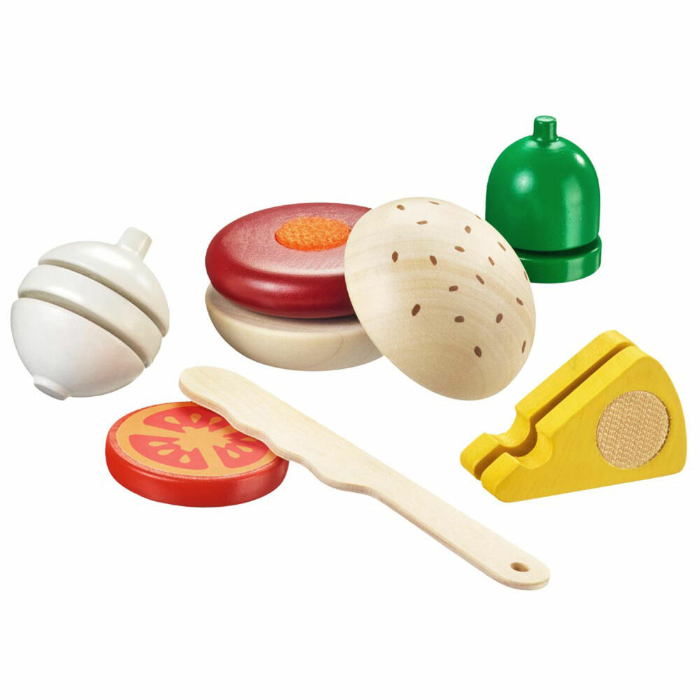 Selecta Spielzeug Burger, 12-tlg., Motorik, Kleinkindspiel, Kleinkindspielzeug, Holz, 17.5 cm, 62068