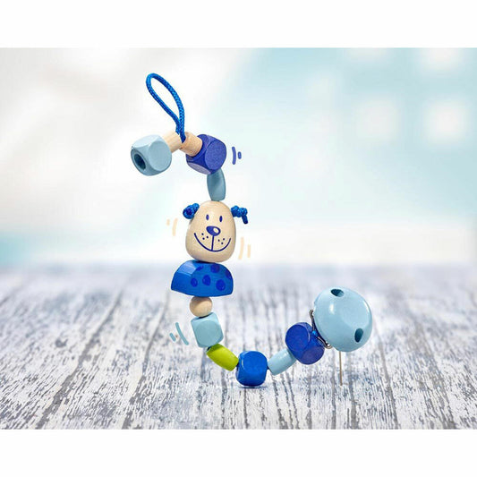 Selecta Spielzeug Benno Hund Schnullerkette, Schnuller Kette, Babyspiel, Babyspielzeug, Holz, 21 cm, 61054