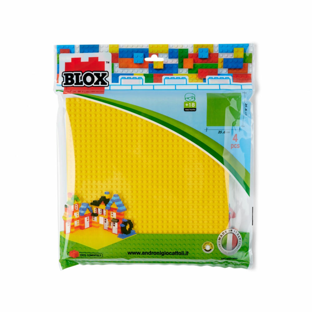 Simba Blox building plate, set of 4, base for building blocks, base plate, compatible with well-known game pieces, 25 x 25 cm, 104114556