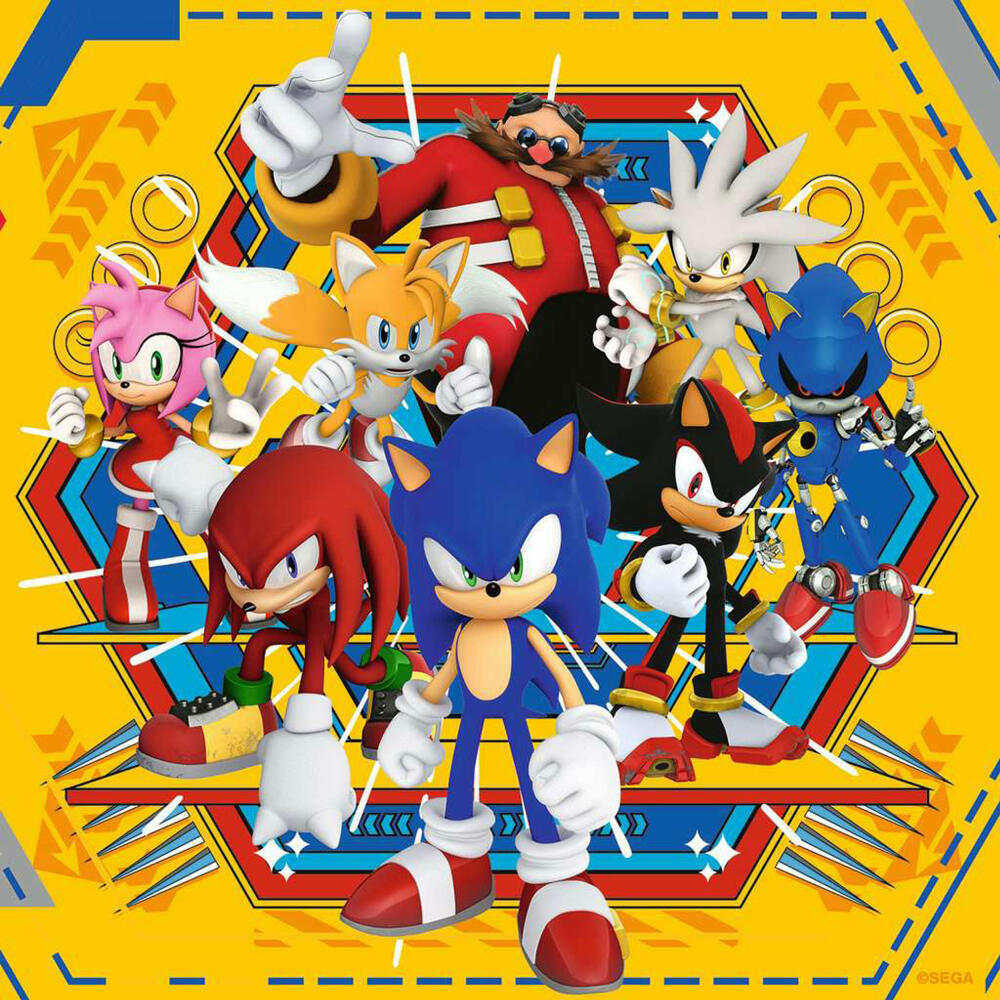 Ravensburger Die Abenteuer von Sonic, 3 x 49 Teile, Kinderpuzzle, Kinder Puzzle, ab 5 Jahren, 12001133