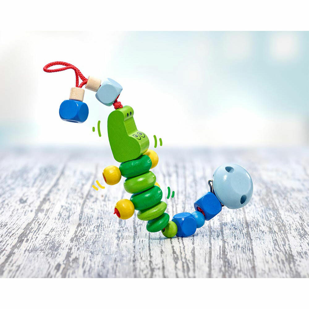 Selecta Toys Crocolini Pacifier Chain, Pacifier Chain, Baby Game, Baby Toy, Wood, 21 cm, 61019