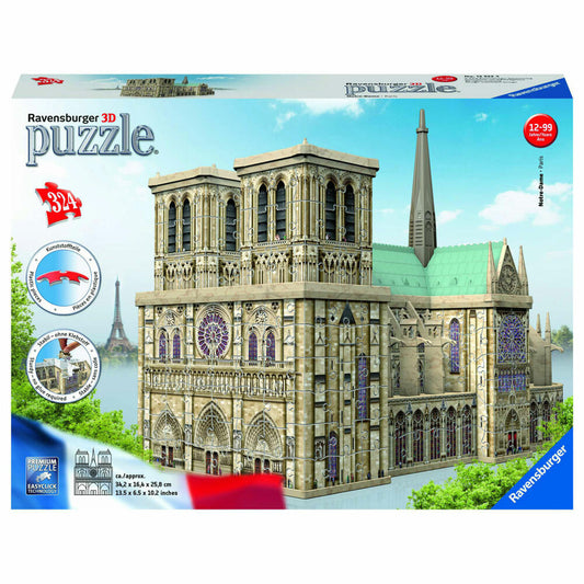 Ravensburger 3D Puzzle Buildings Notre Dame de Paris, Children's Puzzle, Adult Puzzle, Puzzles, Easy Click Technology, 324 Pieces, 12523