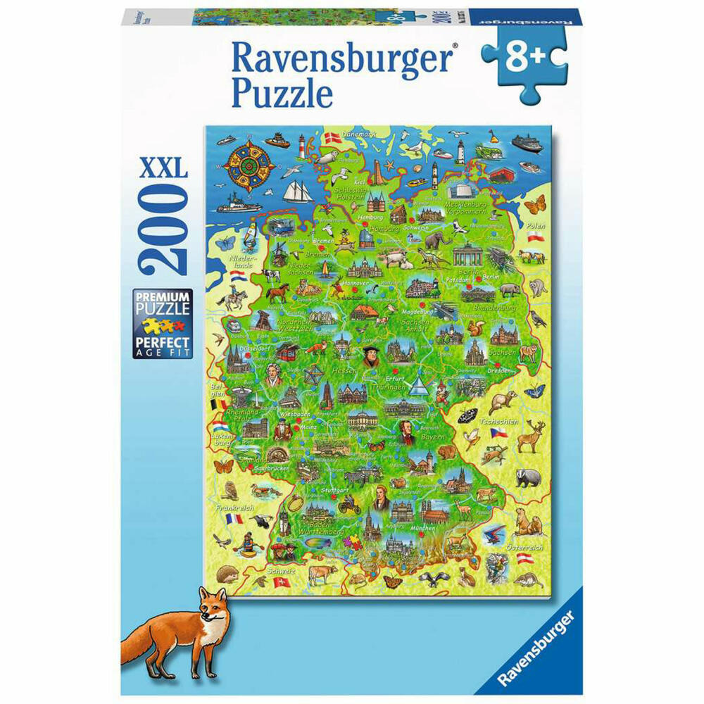 Ravensburger Kinderpuzzle Bunte Deutschlandkarte, Puzzle mit XXL-Teilen, 200 XXL Teile, 13337