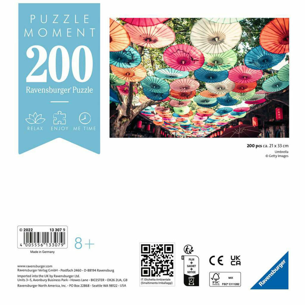 Ravensburger Puzzle Moment Umbrella, Erwachsenenpuzzle, Kurzpuzzle, 200 Teile, 13307