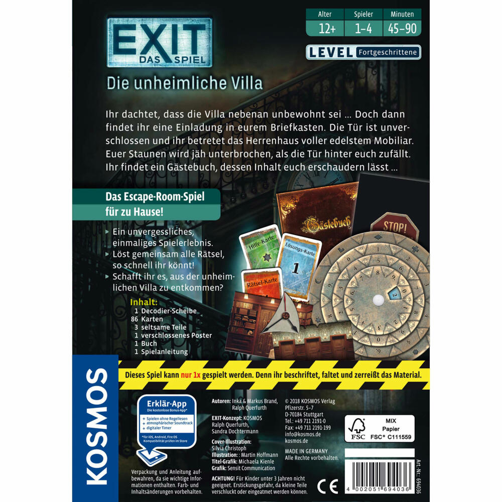 KOSMOS Exit - The Game - The spooky villa, escape game, game, level professionals, ages 12 and up, 694036