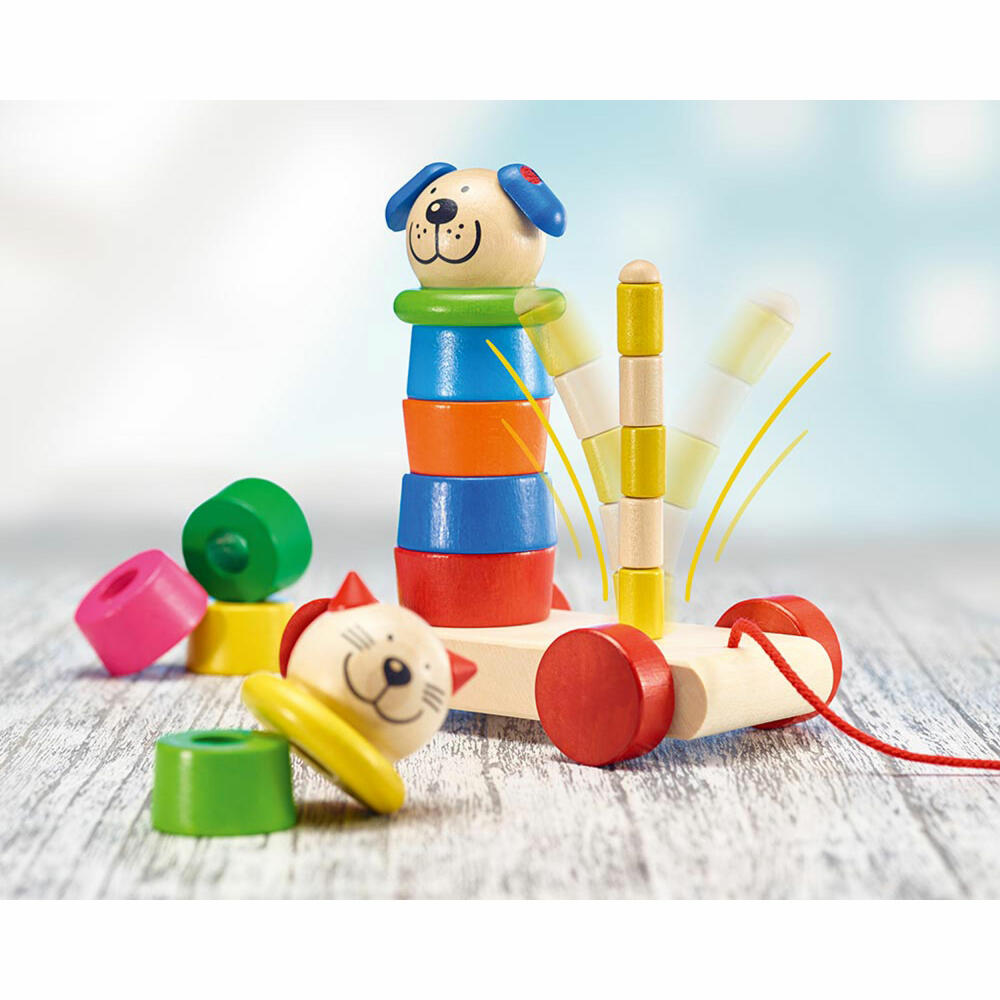 Selecta Spielzeug Filino pull-along + stack, push toy, toddler game, toddler toy, wood, 15 cm, 62018