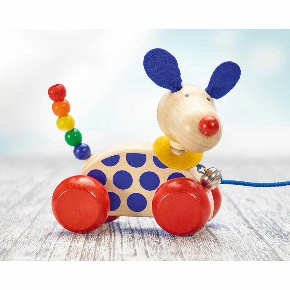 Selecta Toy Nico Pull-Along Dog, Push Toy, Toddler Game, Toddler Toy, Wood, 12 cm, 62026
