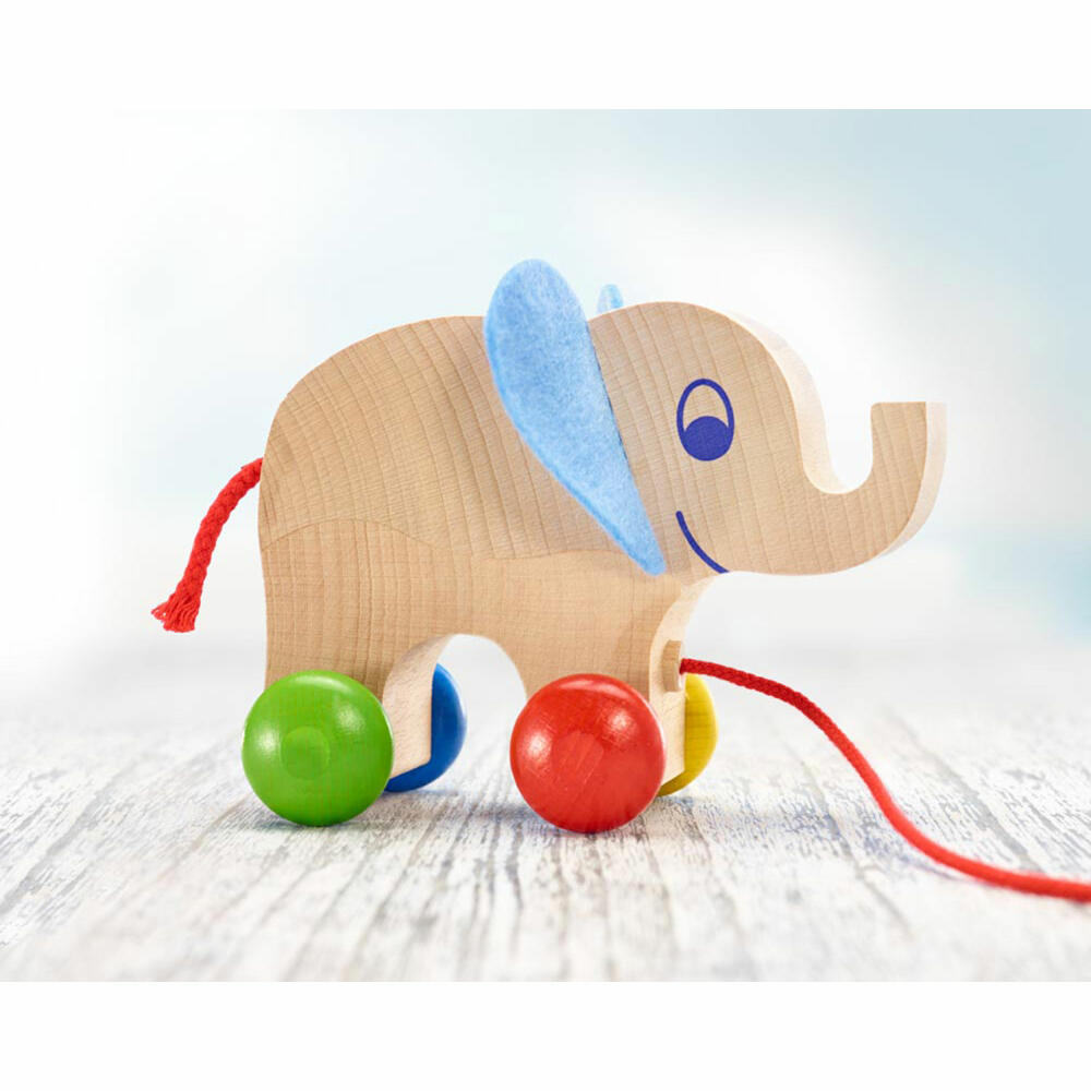 Selecta Toy Yambo Pull-Along Elephant, Push Toy, Toddler Game, Toddler Toy, Wood, 13 cm, 62000