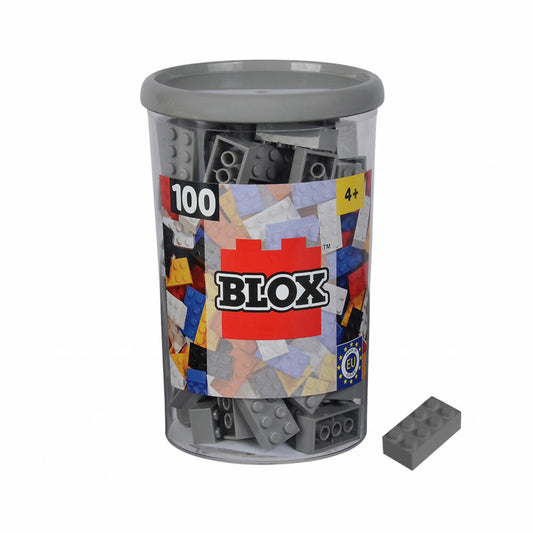 Simba Blox 100 Grey 8-Piece Bricks in a Tin, Building Blocks, Interlocking Bricks, Toys, Compatible with Well-Known Building Bricks, 100 Pieces, 104114544