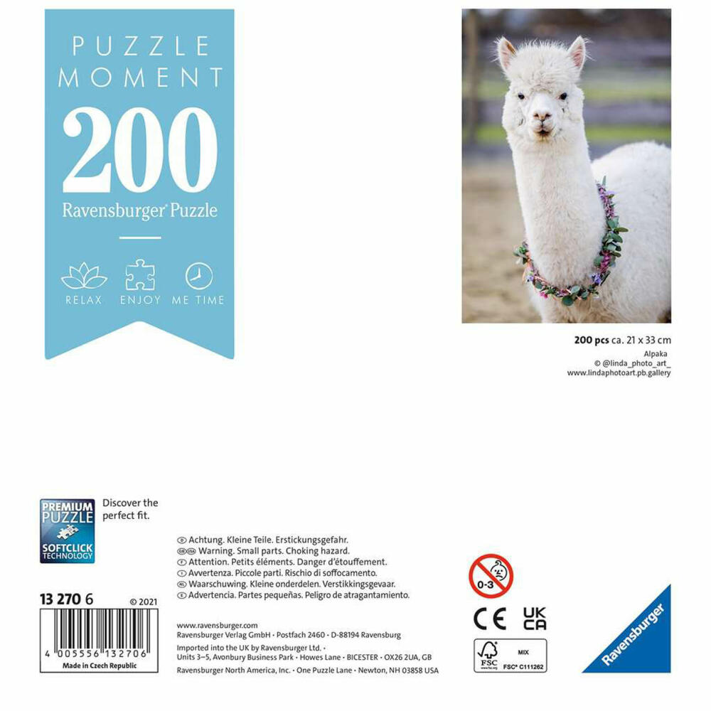 Ravensburger Puzzle Moment Alpaka, Erwachsenenpuzzle, Kurzpuzzle, 200 Teile, 13270