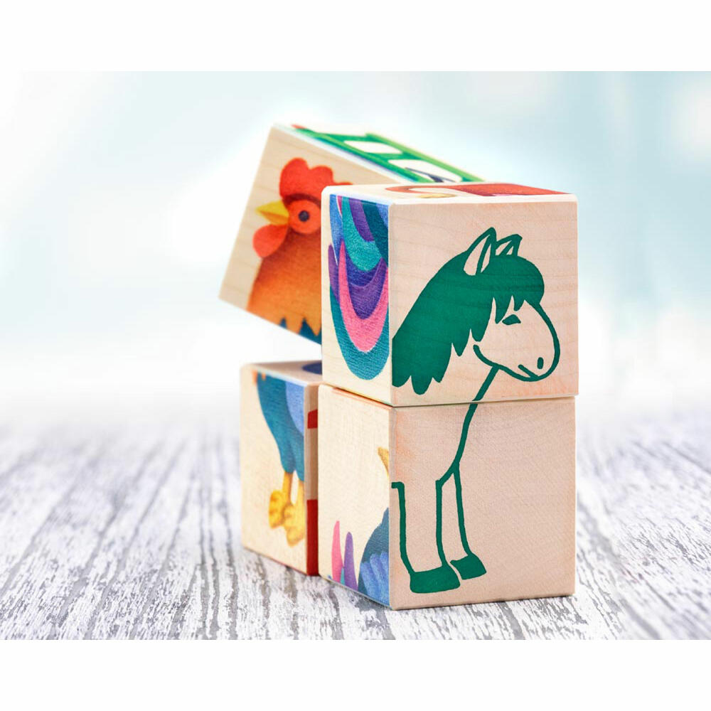 Selecta Spielzeug Bilderwürfel Farm, 4-tlg., Bilder Würfel, Kleinkindspiel, Kleinkindspielzeug, Holz, 9 cm, 62052