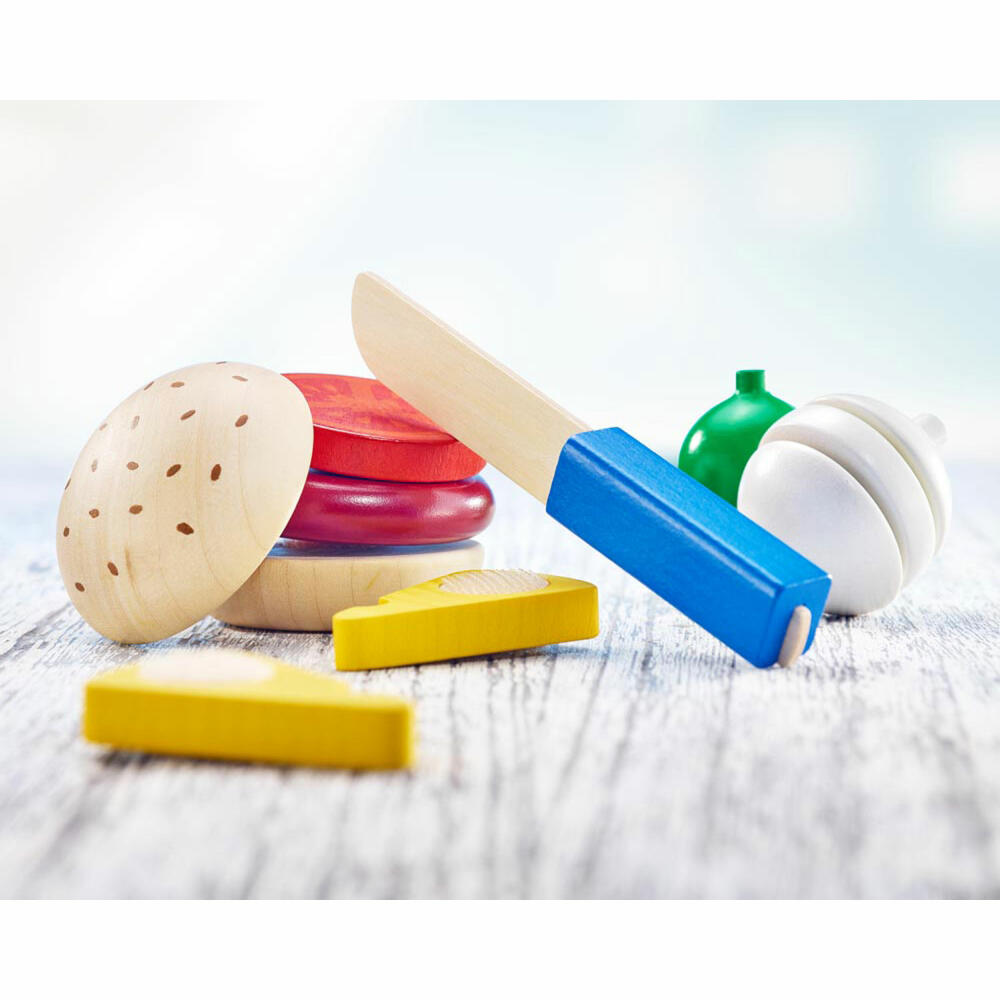 Selecta Spielzeug Burger, 12-tlg., Motorik, Kleinkindspiel, Kleinkindspielzeug, Holz, 17.5 cm, 62068