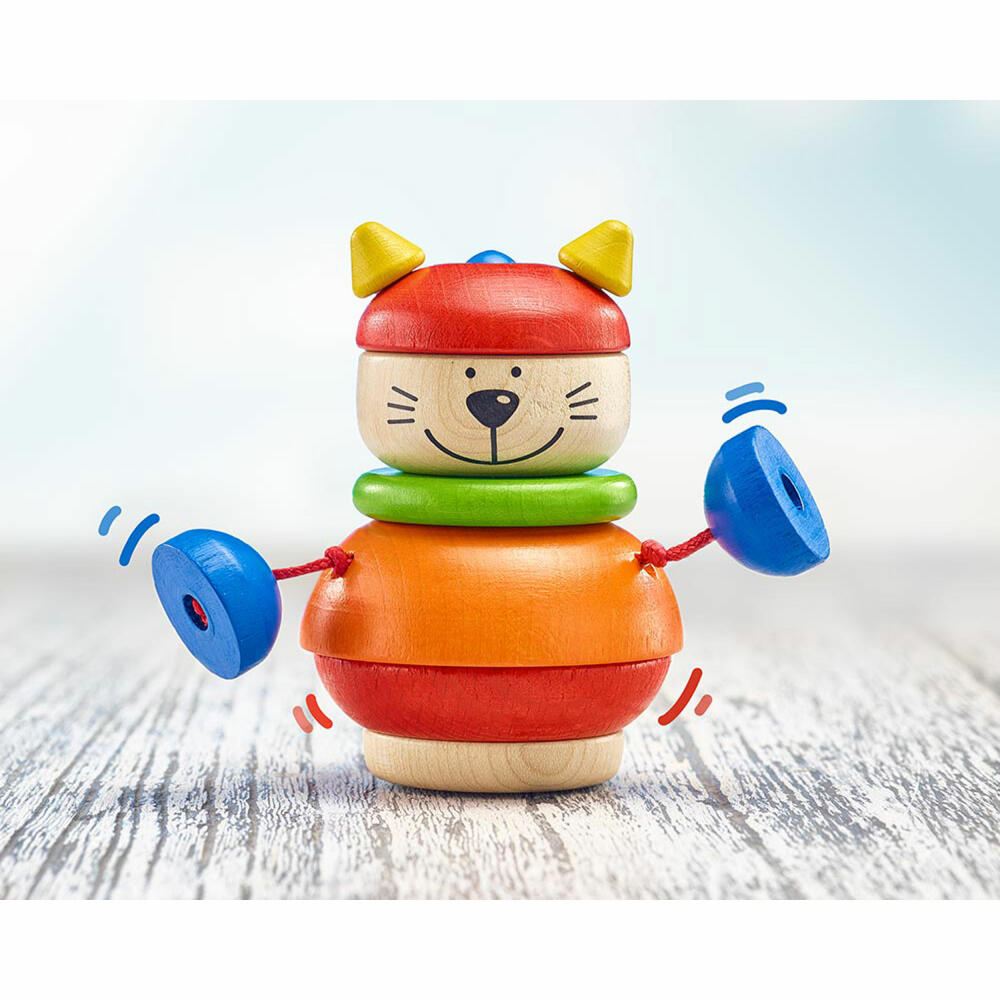 Selecta Spielzeug Stapelkater Karlo, Stapel Spiel, Kleinkindspiel, Kleinkindspielzeug, Holz, 10 cm, 62042