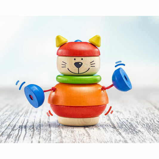 Selecta Spielzeug Stapelkater Karlo, Stapel Spiel, Kleinkindspiel, Kleinkindspielzeug, Holz, 10 cm, 62042