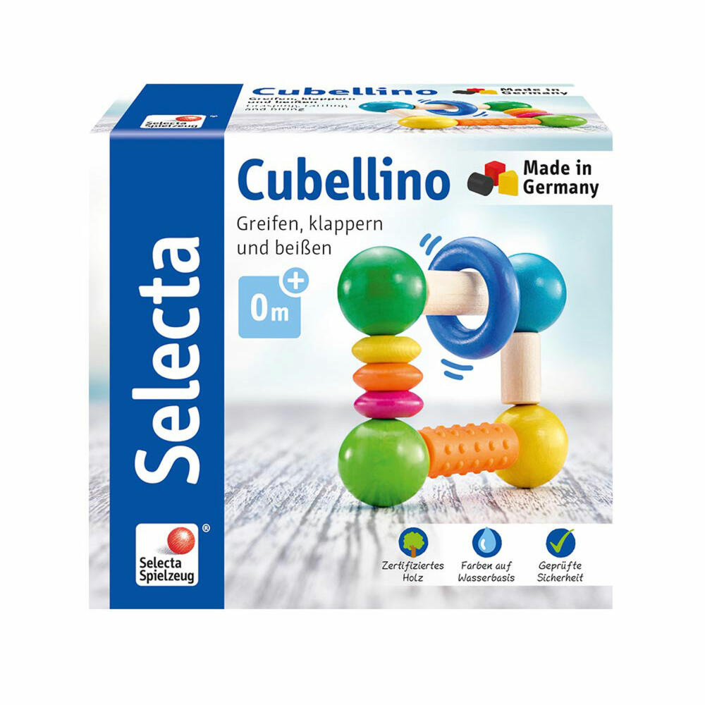 Selecta Spielzeug Cubellino grasping toy, rattle, baby game, baby toy, wood, 9 cm, 61006