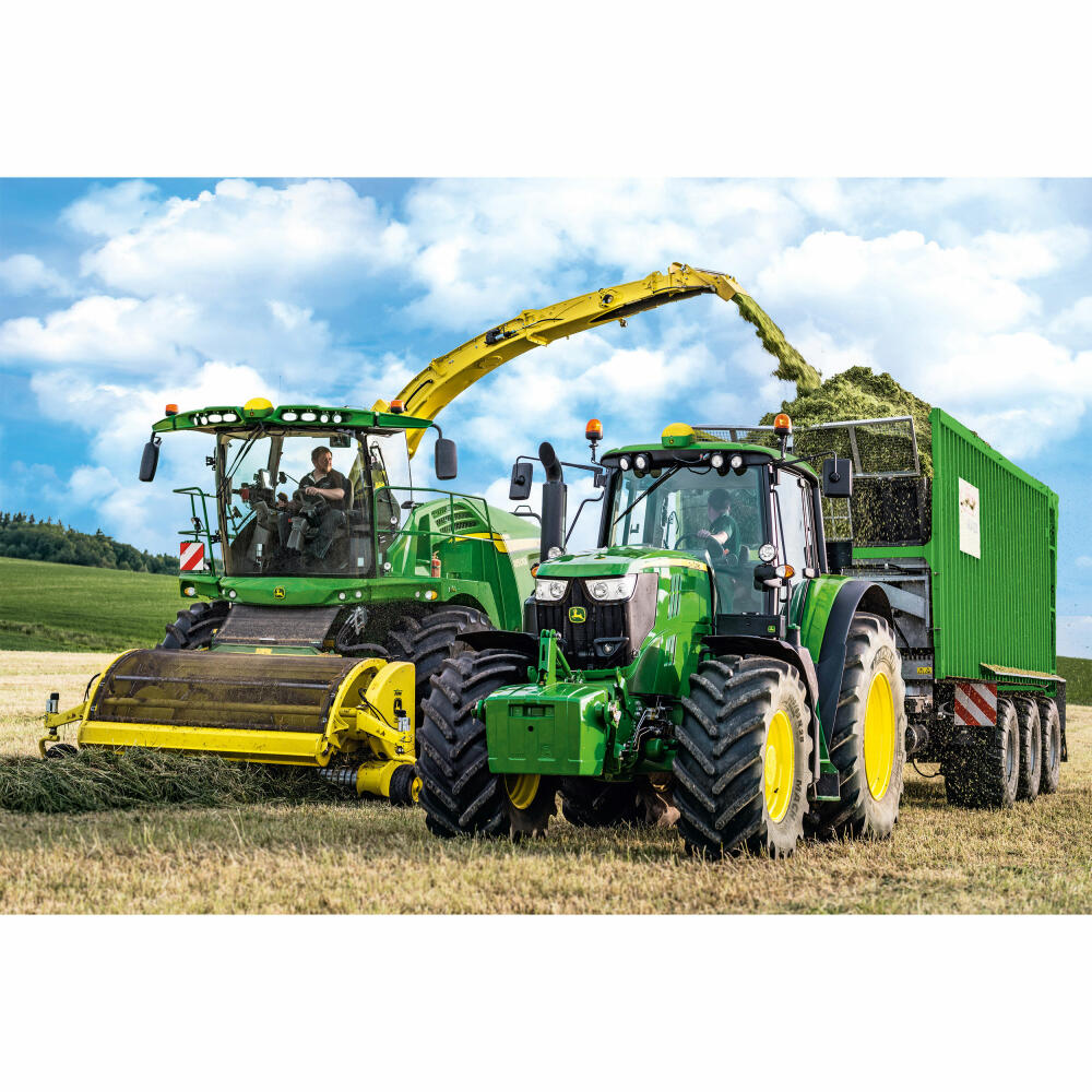 Schmidt Spiele John Deere Tractor 6195M and Forage Harvester 8500i, 100 pieces, Children's Puzzle, Children's Puzzle, Plug-in Puzzle, 56315