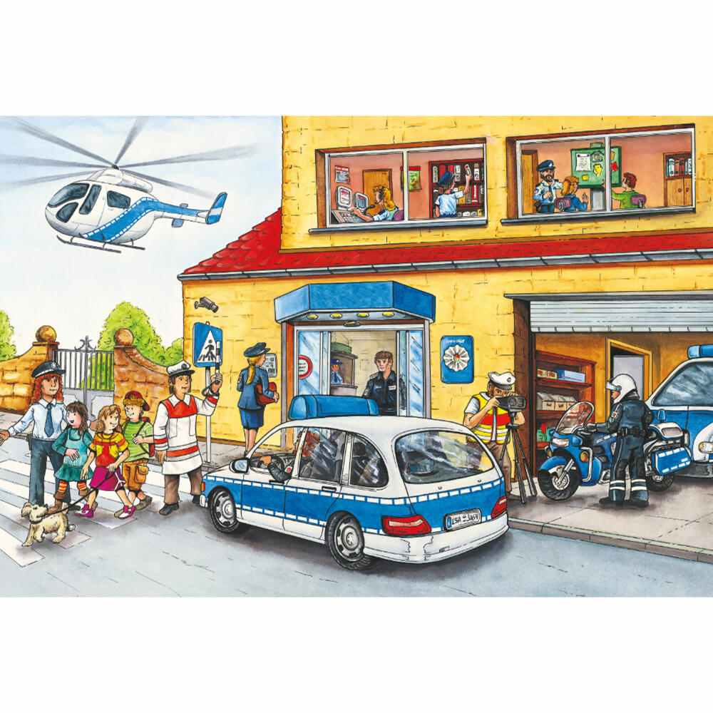 Schmidt Spiele Puzzle Police Station, Children's Puzzle, with Siku Police Helicopter, 60 Pieces, 56351