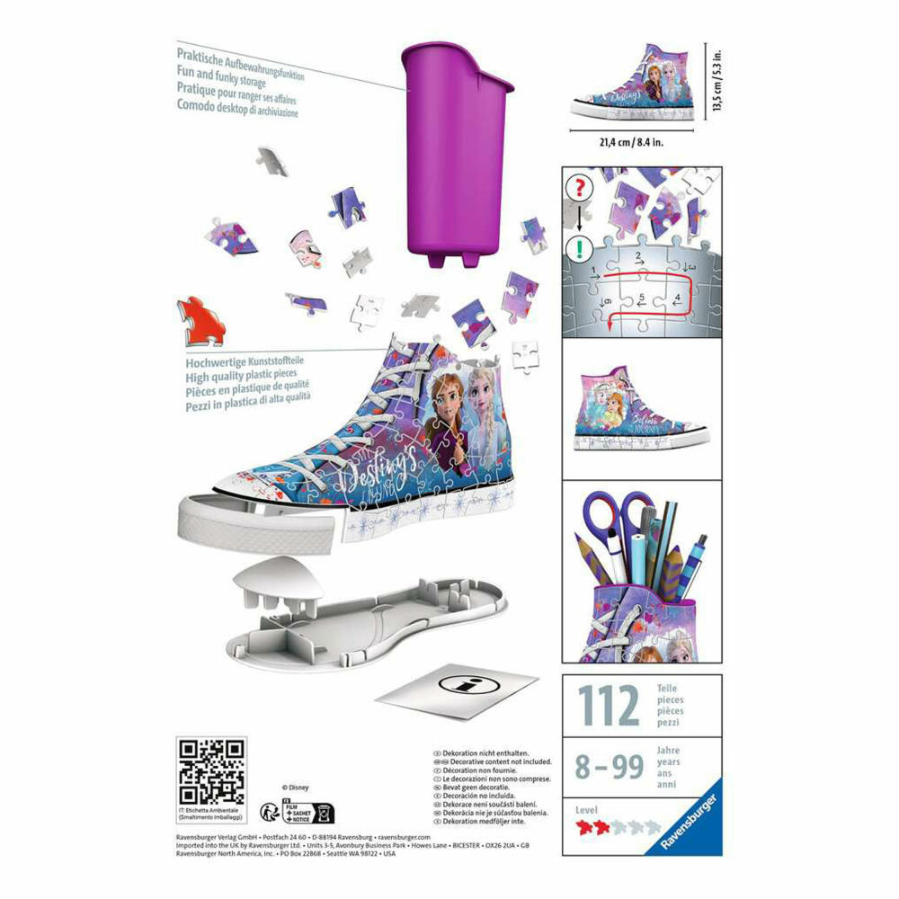 Ravensburger 3D Puzzle Sneaker - Disney Frozen 2, three-dimensional puzzle, 108 pieces, 12121