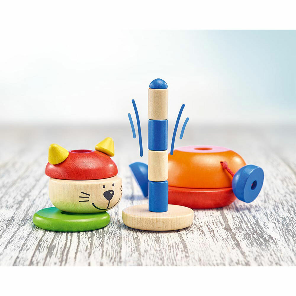 Selecta Spielzeug Stapelkater Karlo, Stapel Spiel, Kleinkindspiel, Kleinkindspielzeug, Holz, 10 cm, 62042