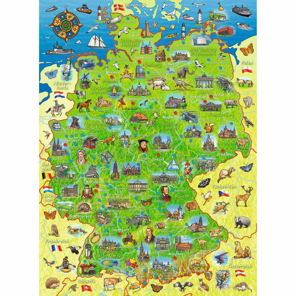 Ravensburger Kinderpuzzle Bunte Deutschlandkarte, Puzzle mit XXL-Teilen, 200 XXL Teile, 13337