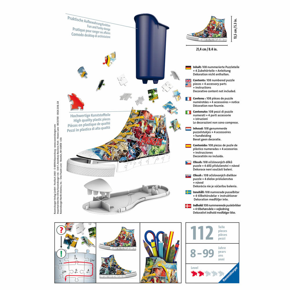 Ravensburger 3D-Puzzle Sneaker Avengers, 3D Puzzle, Kinderpuzzle, Dekoration, 108 Teile, 12113
