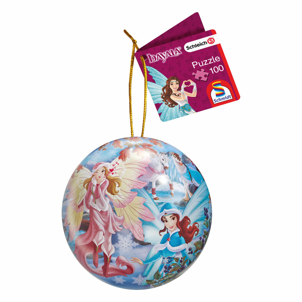 Schmidt Spiele Christmas Ball Schleich Bayala, Winter World, Puzzle in Ball Box, 100 Pieces, Christmas, 56334