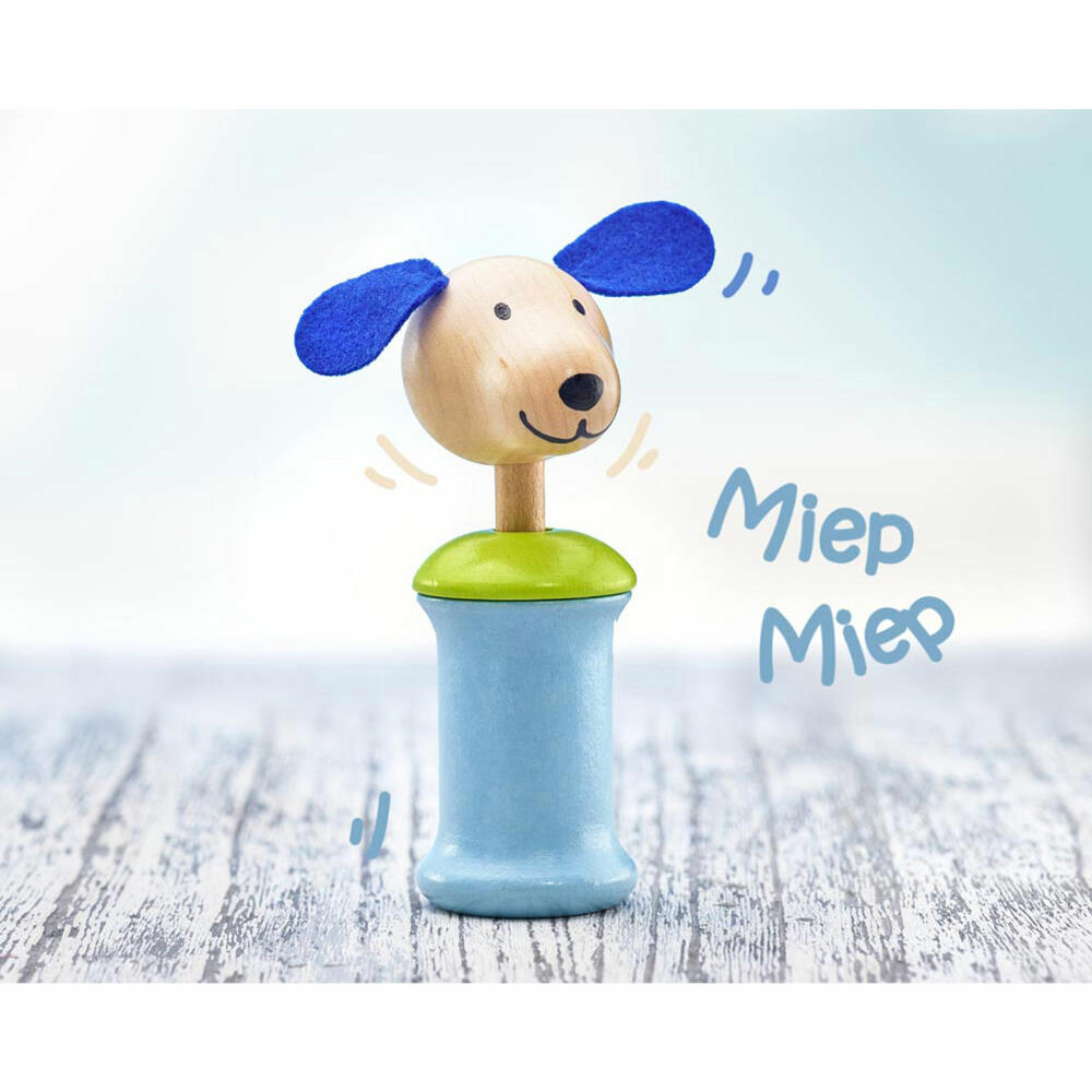 Selecta Toy Ringo Dog Grasping Toy with Squeaker, Rattle, Baby Game, Baby Toy, Wood, 12 cm, 61056