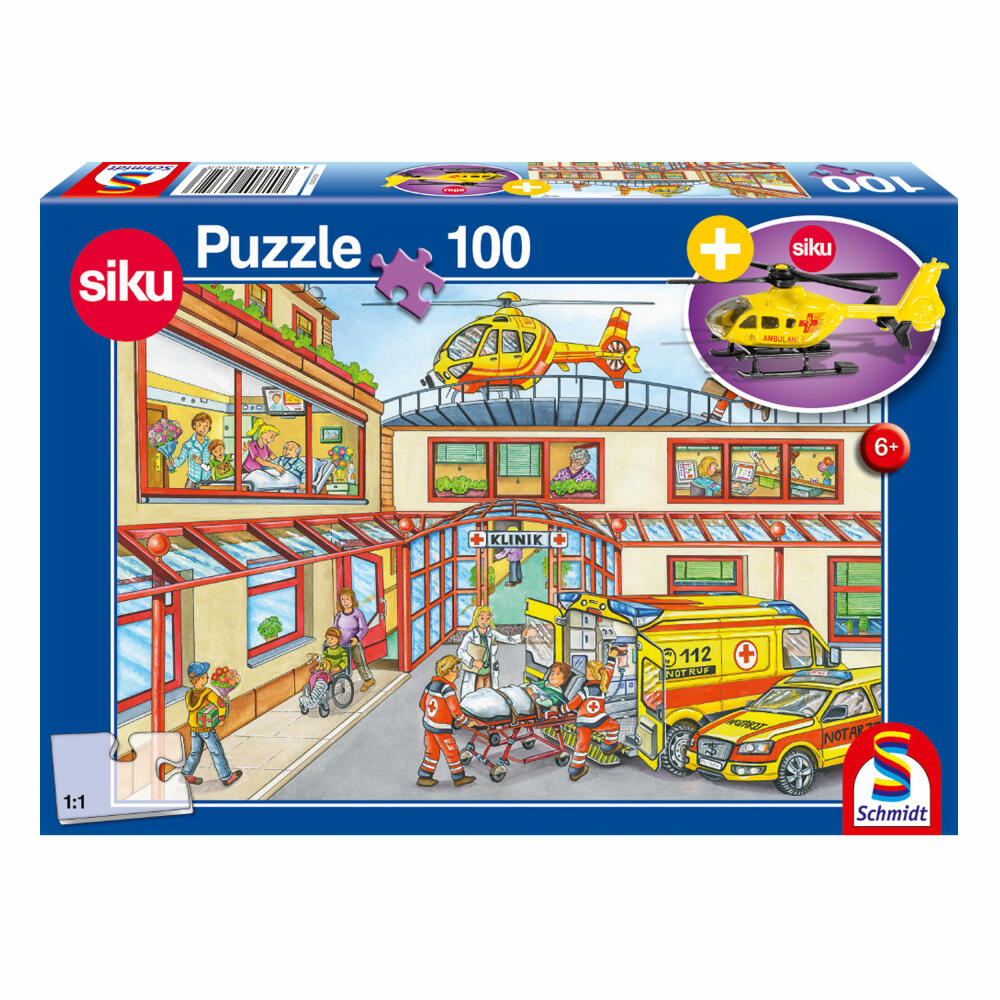 Schmidt Spiele Puzzle Hospital, Children's Puzzle, with Siku Rescue Helicopter, 100 Pieces, 56352