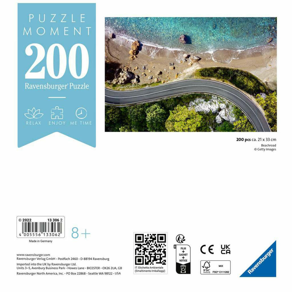Ravensburger Puzzle Moment Beachroad, Erwachsenenpuzzle, Kurzpuzzle, 200 Teile, 13306