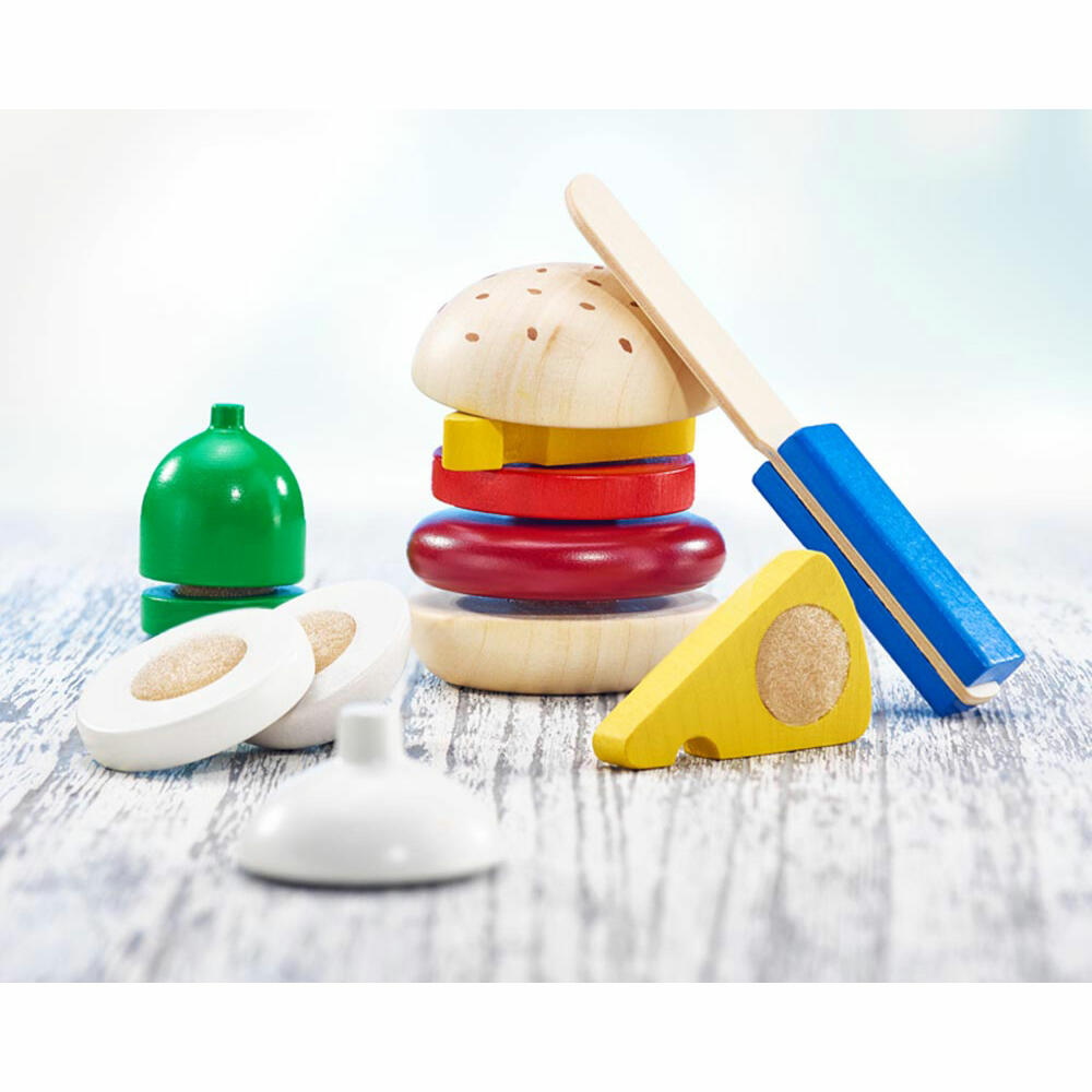 Selecta Spielzeug Burger, 12-tlg., Motorik, Kleinkindspiel, Kleinkindspielzeug, Holz, 17.5 cm, 62068