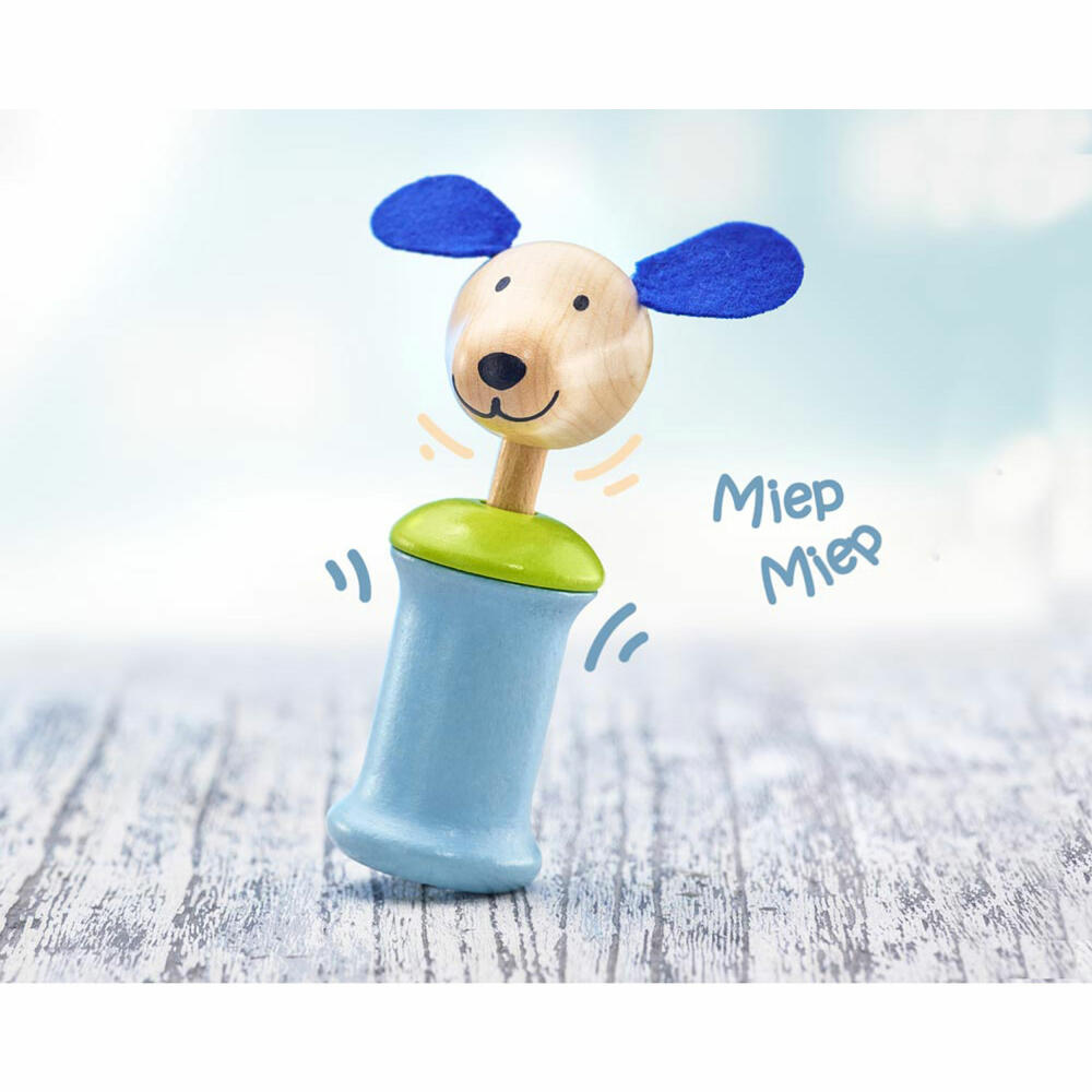 Selecta Toy Ringo Dog Grasping Toy with Squeaker, Rattle, Baby Game, Baby Toy, Wood, 12 cm, 61056