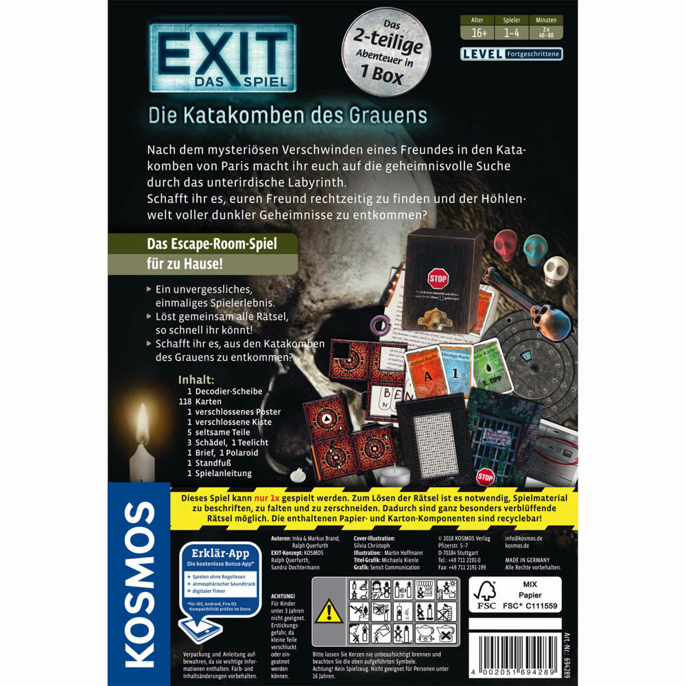 KOSMOS Exit - The Game - The Catacombs of Horror, Escape Game, Game, Level Advanced, Ages 16+, 694289