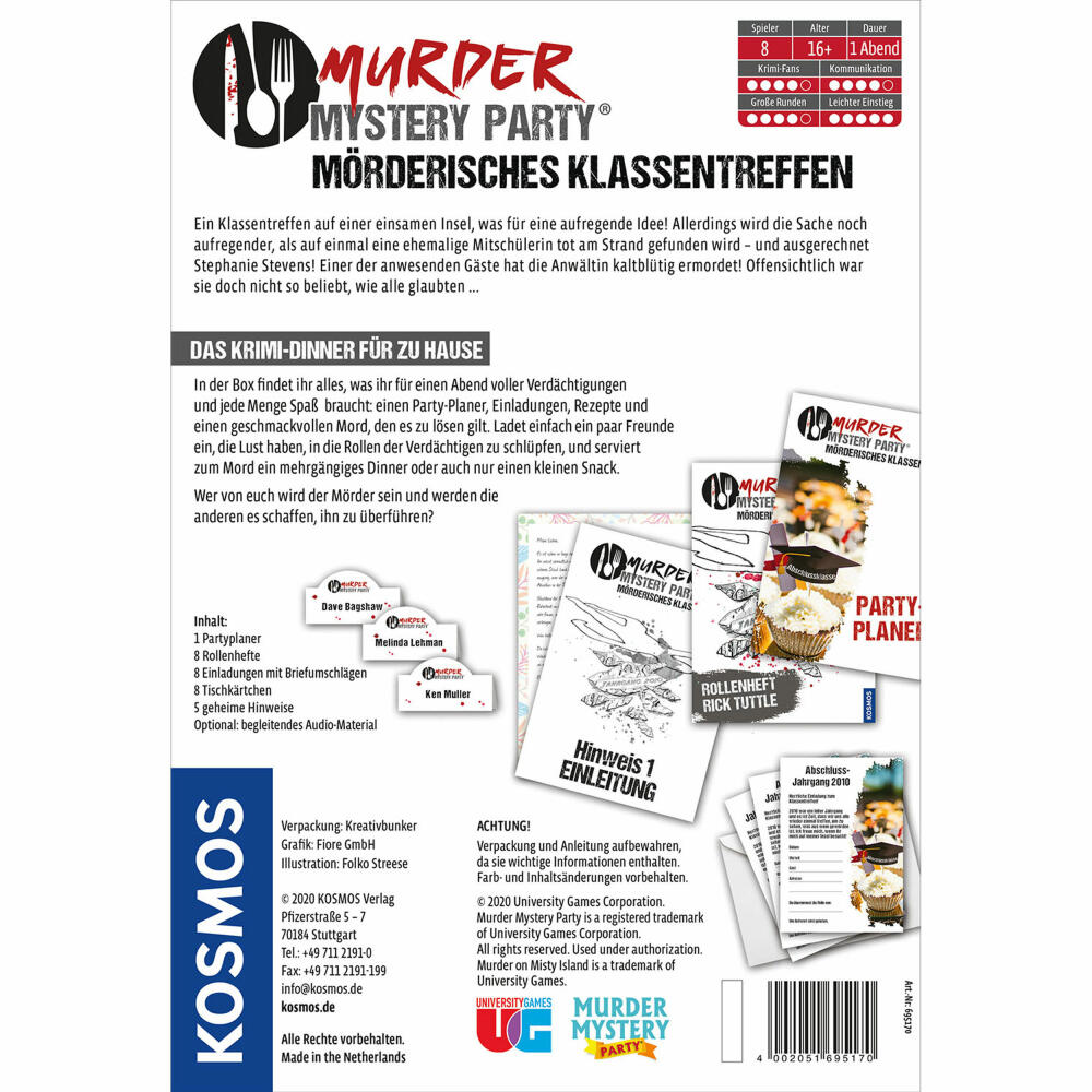 KOSMOS Murder Mystery Party Murderous Class Reunion, Crime Dinner, Party Game, Game, Ages 16+, 695170