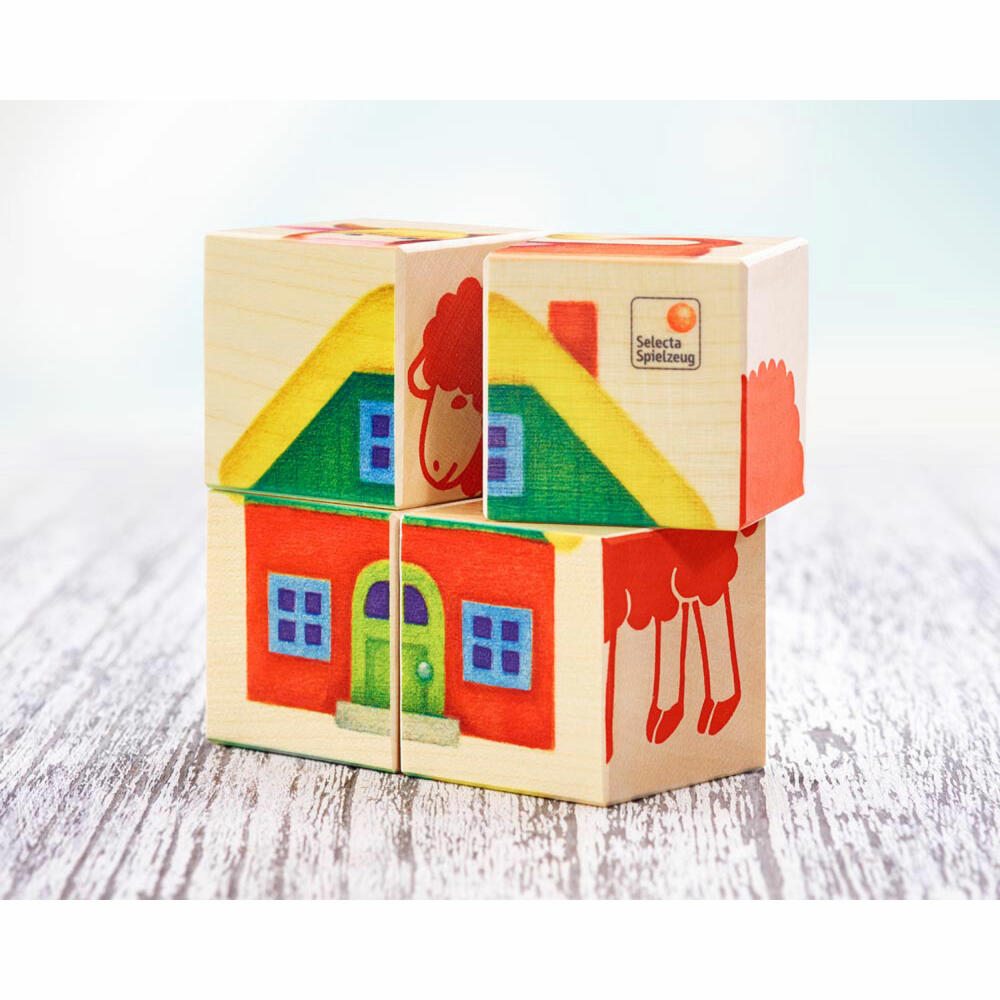 Selecta Spielzeug Bilderwürfel Farm, 4-tlg., Bilder Würfel, Kleinkindspiel, Kleinkindspielzeug, Holz, 9 cm, 62052