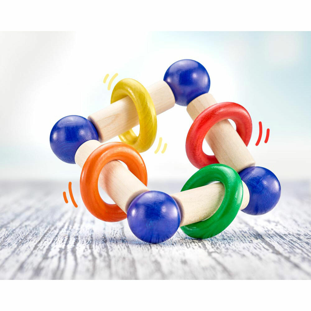 Selecta Spielzeug Giralo Grasping Toy Square, Rattle, Baby Game, Baby Toy, Wood, 12 cm, 61025