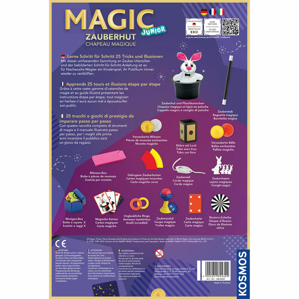 KOSMOS Magic Magic Hat, Magic Cylinder, Magic Box, Tricks, Magic, from 6 years, D / F / I, 694302