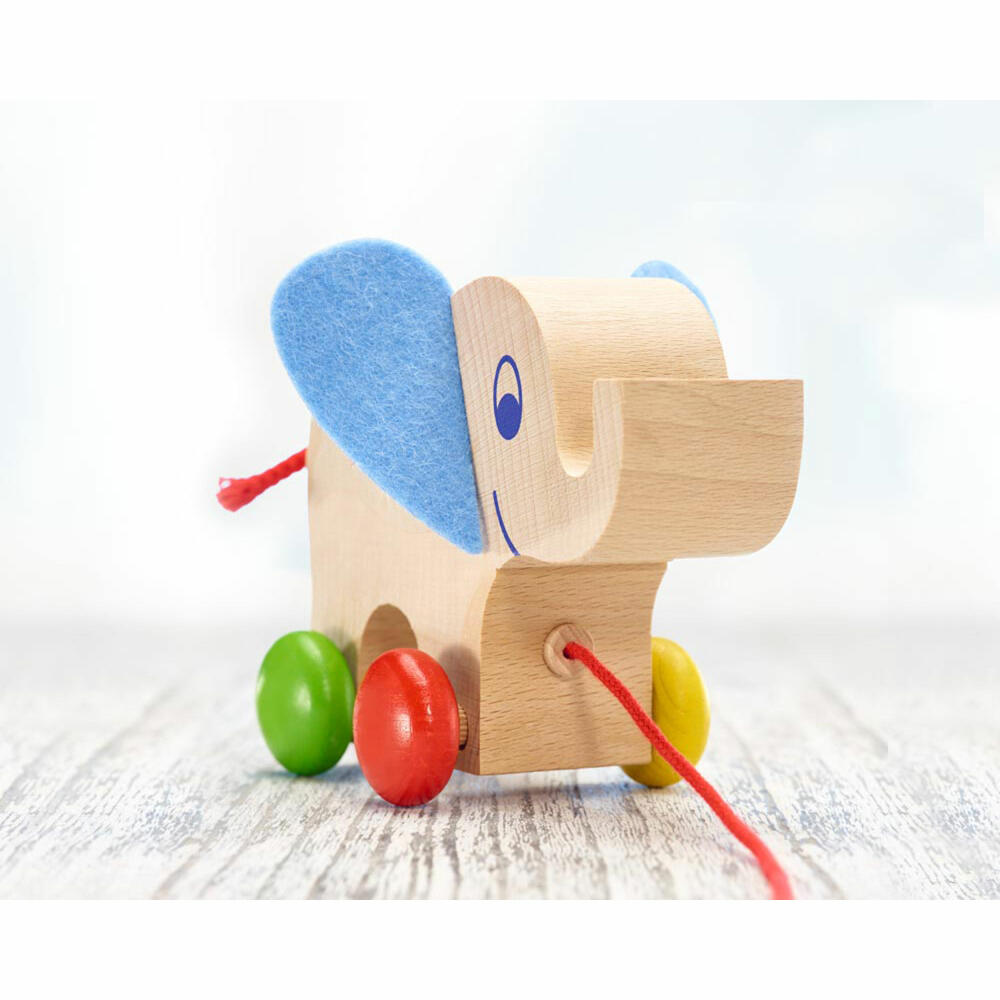 Selecta Toy Yambo Pull-Along Elephant, Push Toy, Toddler Game, Toddler Toy, Wood, 13 cm, 62000