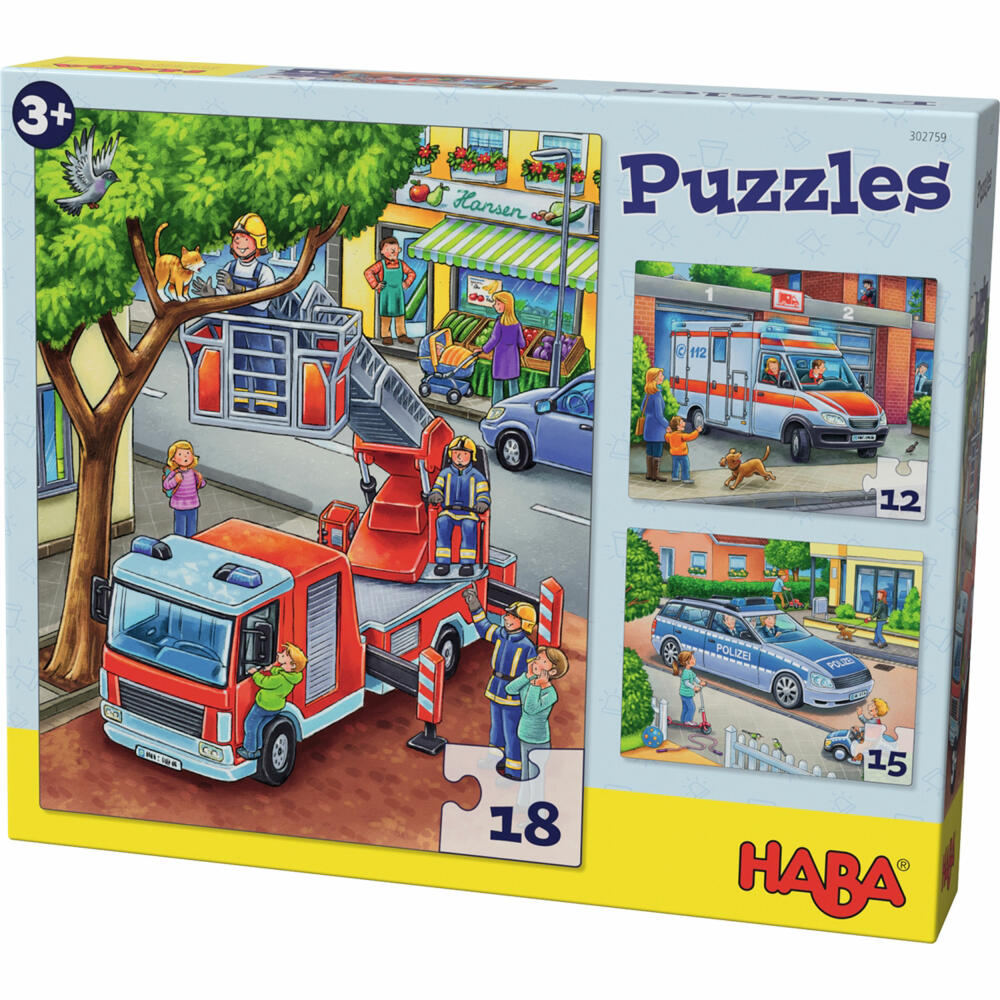 HABA Puzzles Police, Fire Brigade & Co., Children's Puzzle, Puzzle, Children, from 3 years, 1302759001