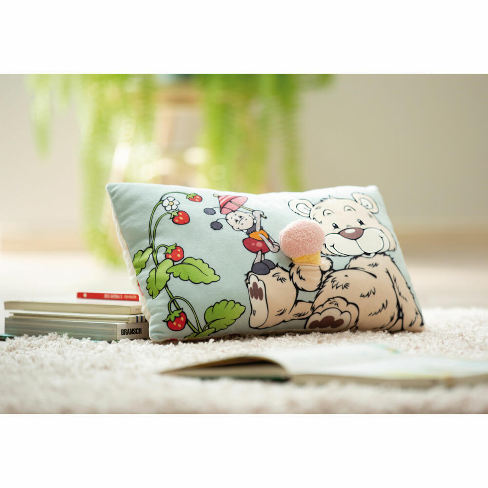 NICI Green Klassik Bär Kissen Bär Bendix mit 2D Eis, Kopfkissen, Kuschelkissen, Dekokissen, 43 x 25 cm, 49448