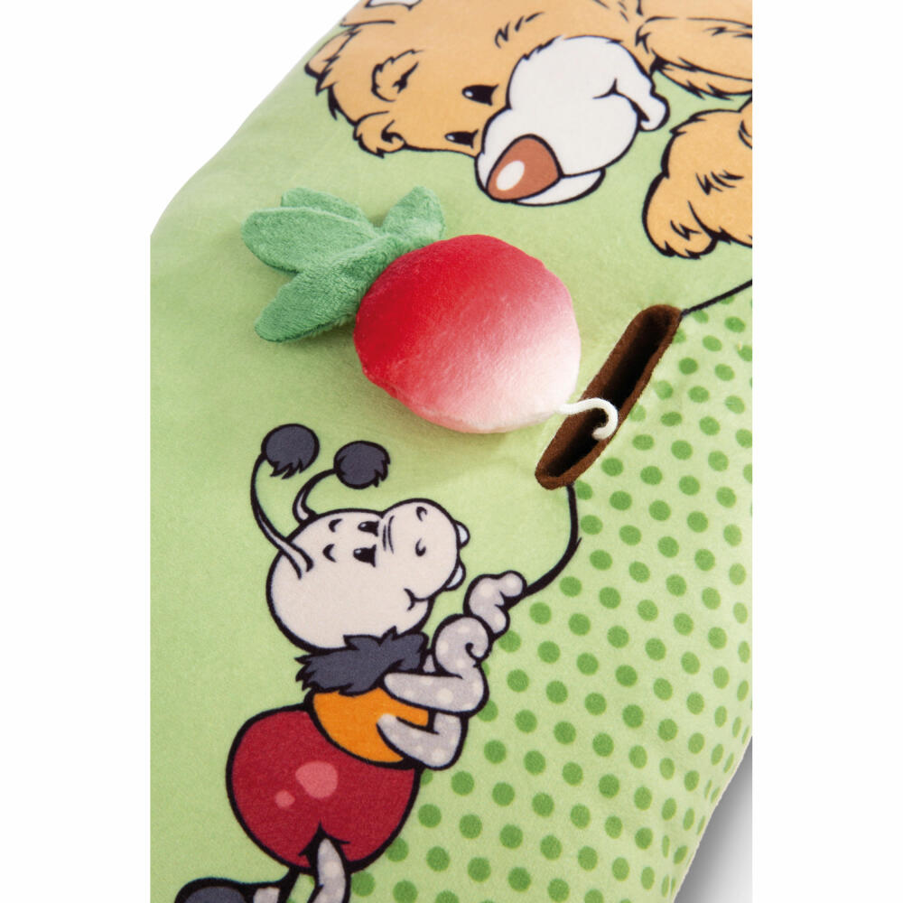 NICI Green Classic Bear Pillow Bear Mielo with 2D Radishes, Pillow, Cuddly Pillow, Decorative Pillow, 43 x 25 cm, 49449